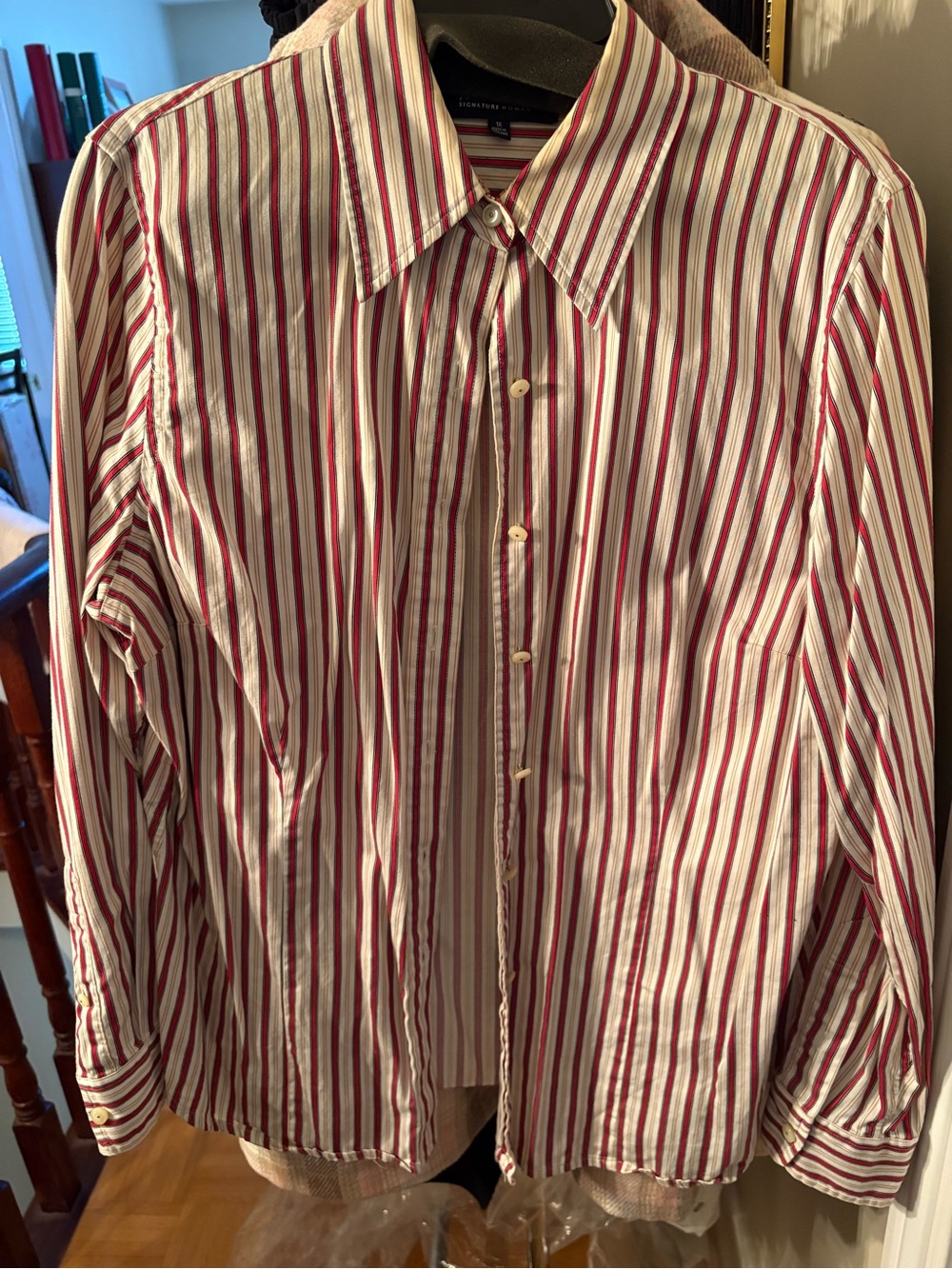 Jones New York Red and White Stripe Dress Shirt